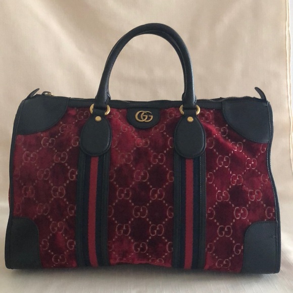 GUCCI Medium GG Red Velvet Men’s Weekender Duffel Bag